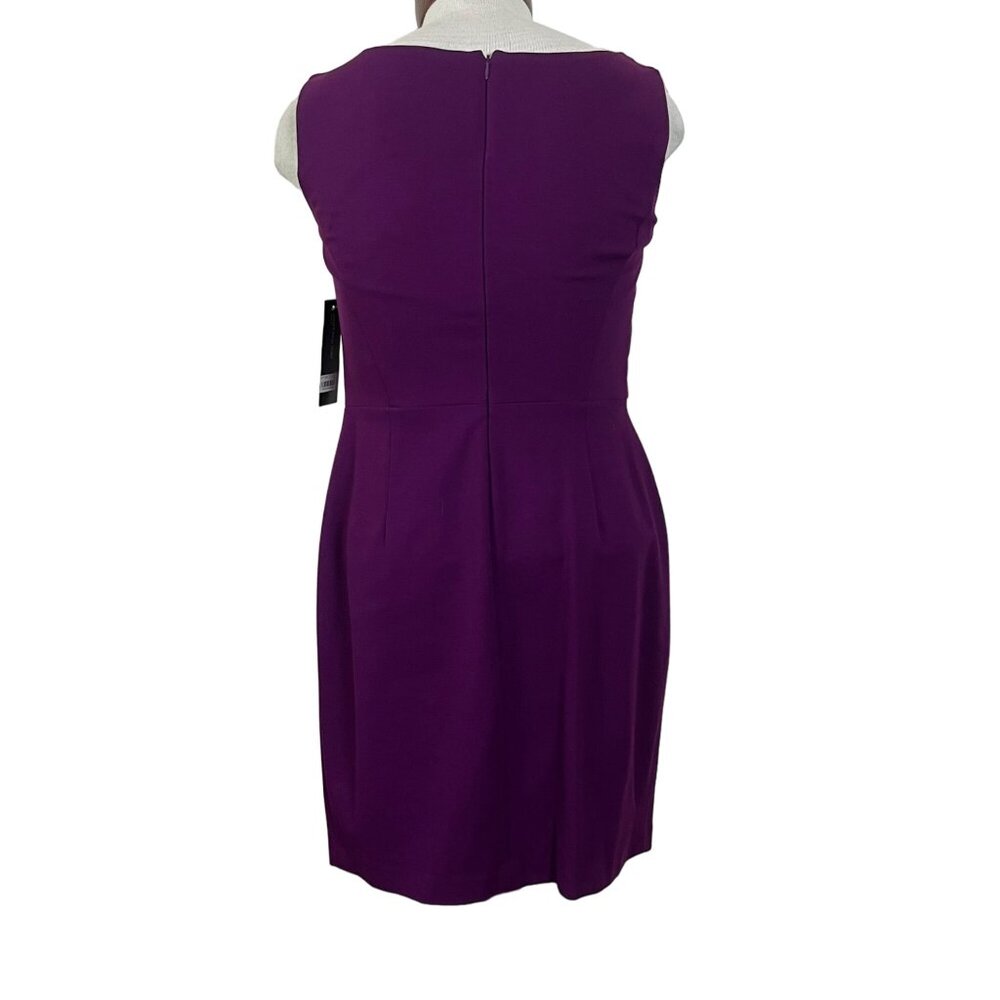 Jones NY Plum Purple Sleeveless Dress Pleated Ruche Accent Neck Size 10 - Picture 5 of 13
